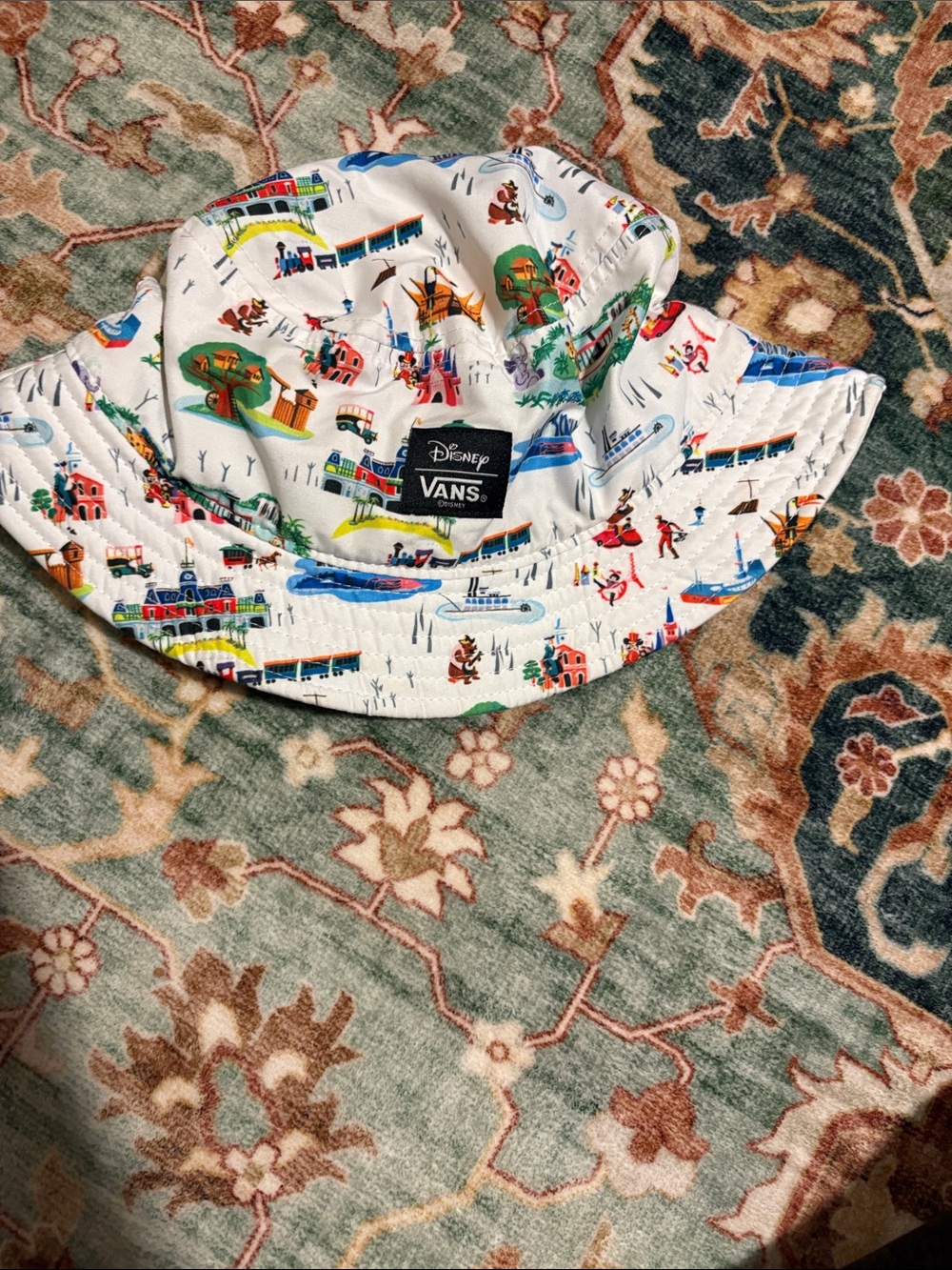 Vans Kids White Bucket Hat with Multicolor Park Print